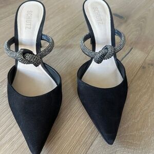 Schutz Pearl Pointy Toe Stiletto heel Mule. It will elevate any outfit.